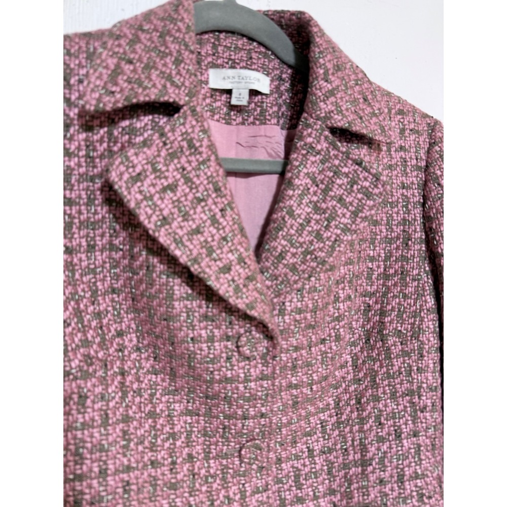 Ann Taylor Factory Pink Tweed Blazer Jacket Size 6 Lapel Lined Professional